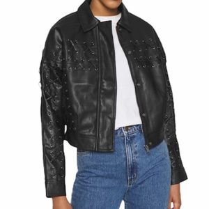 NEW Topshop Lace-Up Crop Faux Leather Jacket NWT